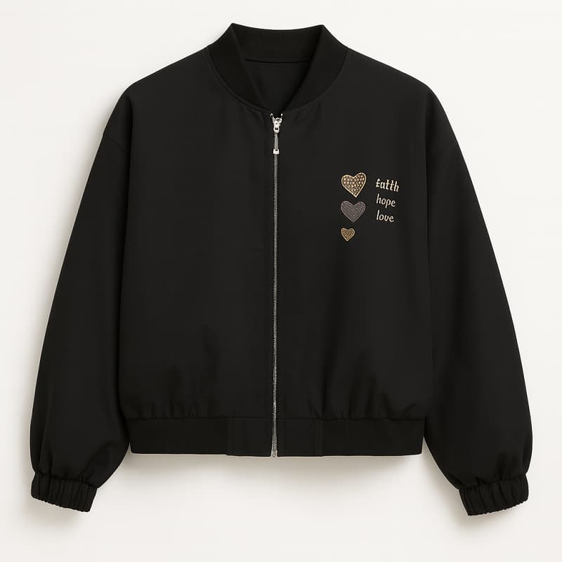 بامبر زنانه گلدوزی 3 قلب-مشکی